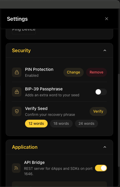 KeepKey device security settings